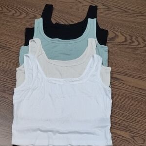 Bundle Of 4 Fresal Women's Cropped Tank Tops - Black, Green, Cream, White